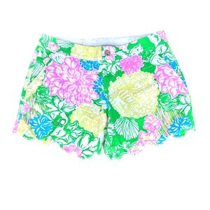 Lilly Pulitzer Buttercup Shorts Hibiscus Stroll Scalloped Hem Preppy